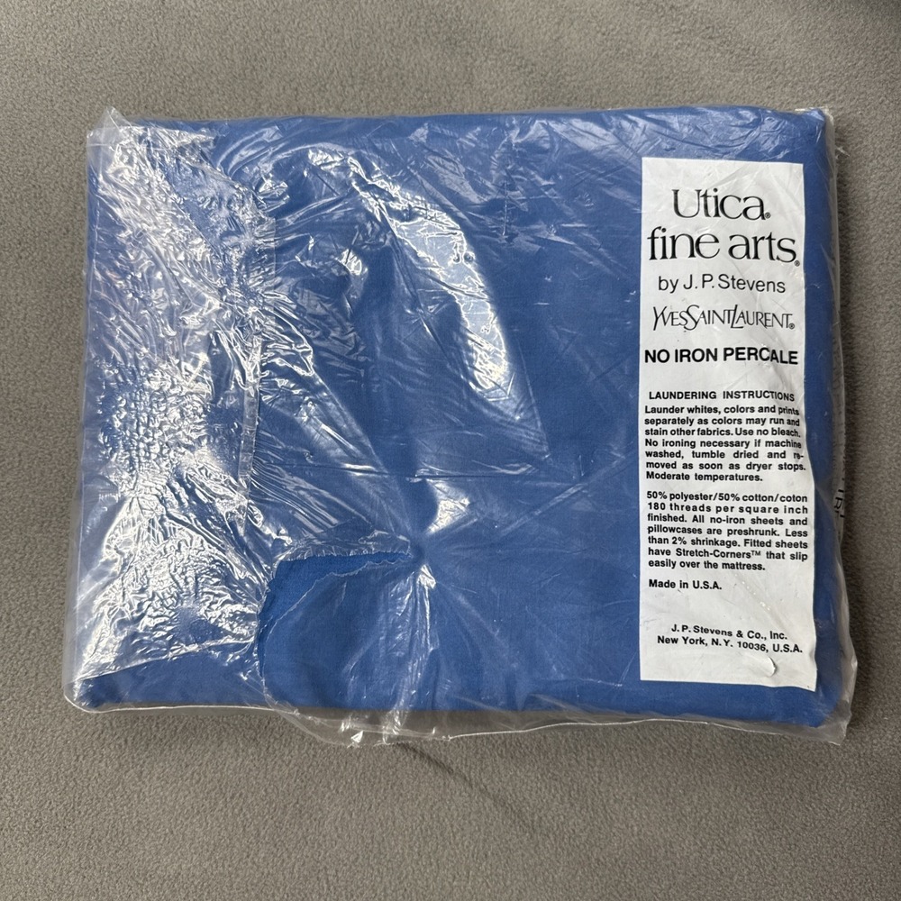 Vintage Utica Fine Arts Yves Saint Laurent Twin Fitted Sheet Blue JP Stevens YSL - Picture 2 of 5